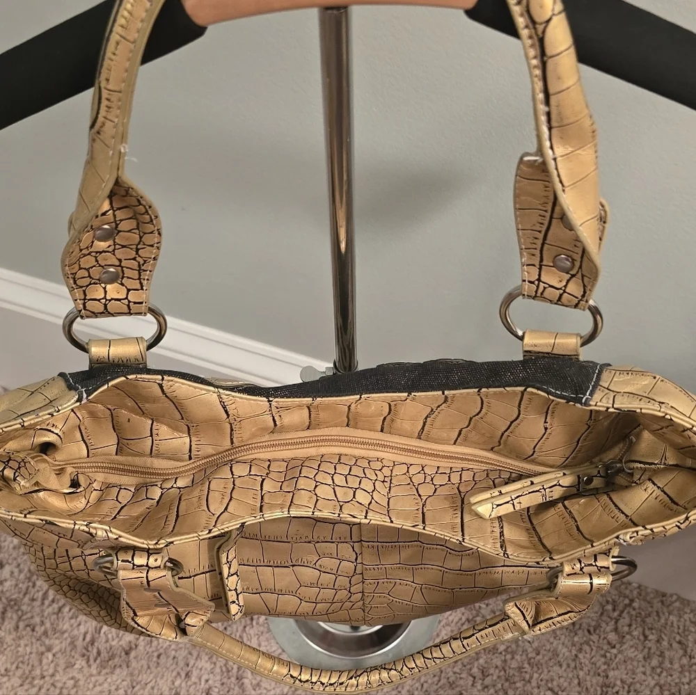 Large Unique Gold and Black Women's Handbag (1206)